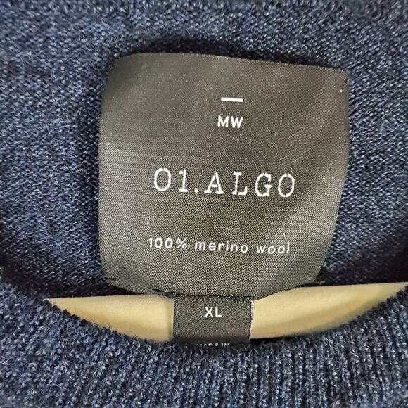 01.ALGO Men's Blue Merino Wool Crewneck Sweater Size XL - Picture 3 of 6